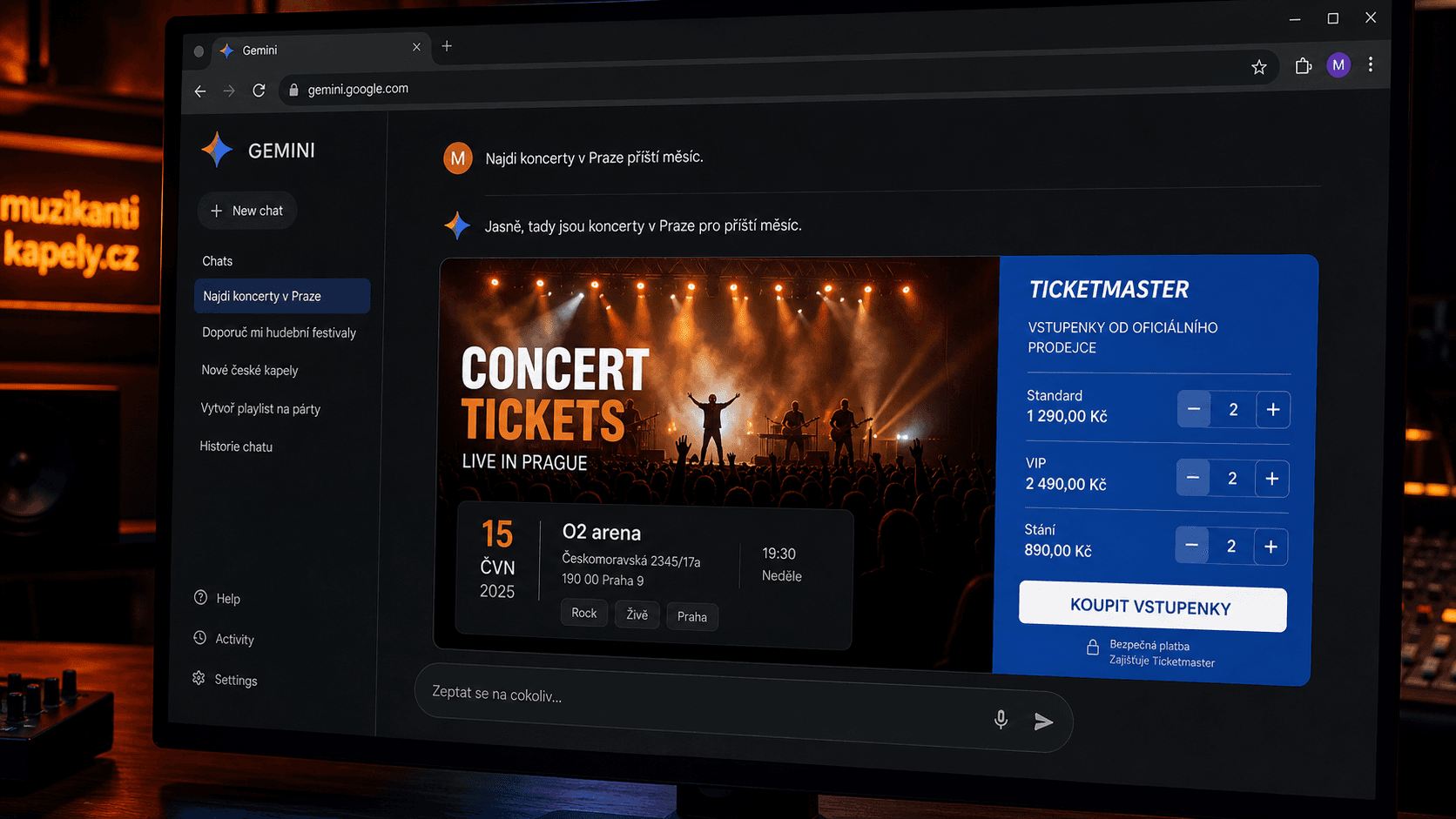 Ticketmaster je v Google Gemini. Koncerty hledá AI
